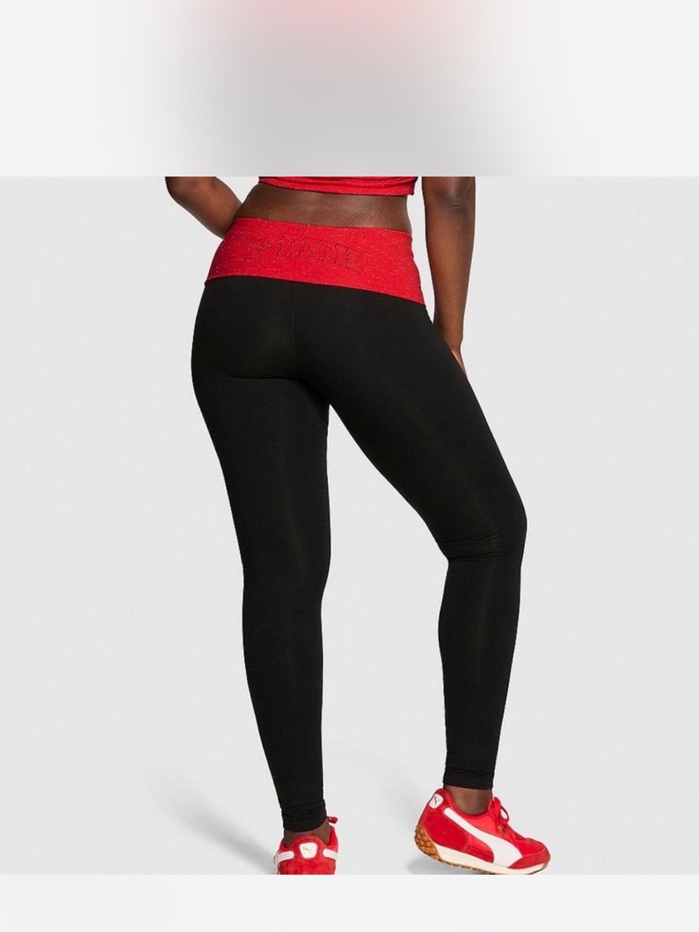 VS PINK FOLDOVER RED SPARKLE LEGGINGS SIZE M